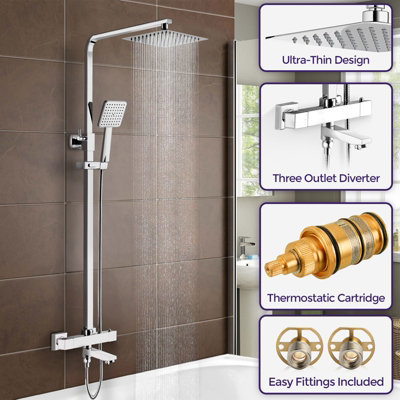 Nes Home Fawley Square Thermostatic Shower Kit with Bath Filler Chrome