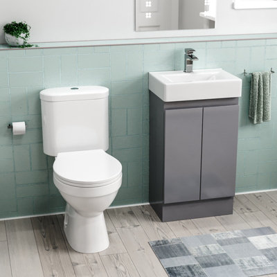 Nes Home Flat Pack 450mm Steel Grey Basin Vanity & Close Coupled Toilet Set Price Comparisons | Compare The Build