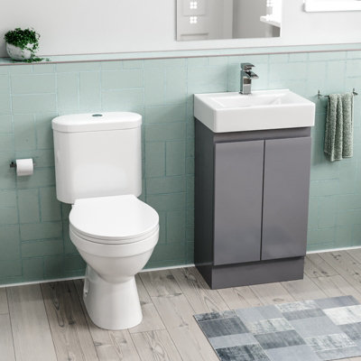 Nes Home Flat Pack 450mm Steel Grey Basin Vanity & Close Coupled Toilet Set