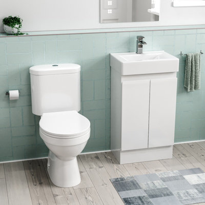 Nes Home Flat Pack 450mm White Basin Vanity & Close Coupled Toilet Set Price Comparisons | Compare The Build