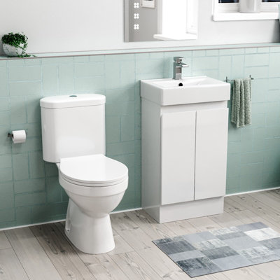 Nes Home Flat Pack 450mm White Overflow Basin Vanity & Close Coupled Toilet