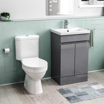 Nes Home Flat Pack 500mm Steel Grey Basin Vanity & Close Coupled Toilet Set Price Comparisons | Compare The Build