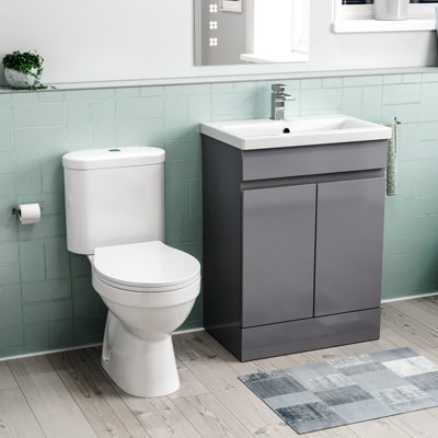 Nes Home Flat Pack 600mm Steel Grey Basin Vanity & Close Coupled Toilet Set Price Comparisons | Compare The Build