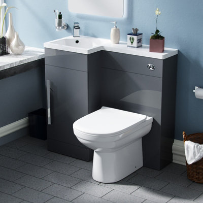 Nes Home Flat Packed 900mm Dark Grey L-Shape Left Hand Vanity Unit and ...
