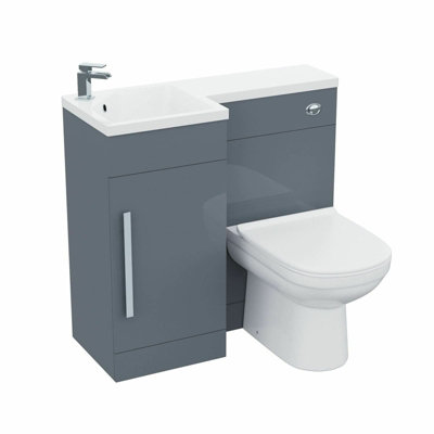 Nes Home Flat Packed 900mm Dark Grey L-Shape Left Hand Vanity Unit and ...