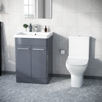 Nes Home  Floorstanding Vanity Basin Unit & Rimless Close Coupled Toilet Steel Grey