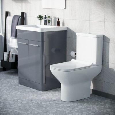 Nes Home  Floorstanding Vanity Basin Unit & Rimless Close Coupled Toilet Steel Grey
