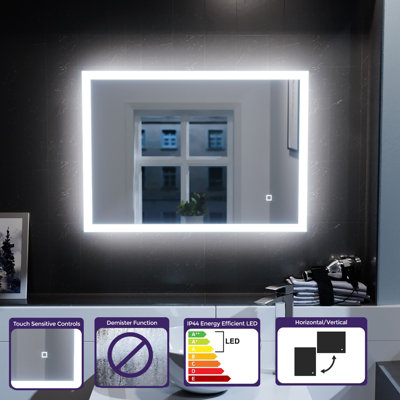 Nes Home Full Edge LED 500mm x 700mm Straight Corner Bathroom Mirror