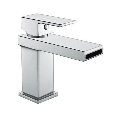 Nes Home Gemini Waterfall Bathroom Single Lever Chrome Basin Mono Mixer Square Tap
