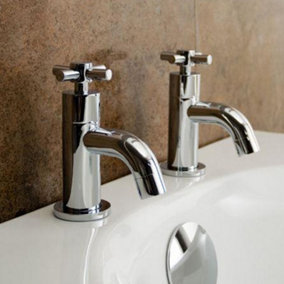 Nes Home Gia Bathroom Modern Hot & Cold Twin Bath Round Crosshead Pair Taps