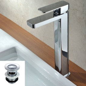 Nes Home Glaza Faucet Monobloc Counter Top Tall Bathroom Sink Basin Mixer Tap & Waste
