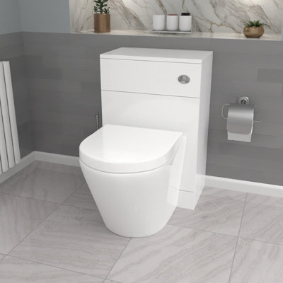 Nes Home Gloss White 500mm Back To Wall WC Unit & Rimless Back To Wall Toilet