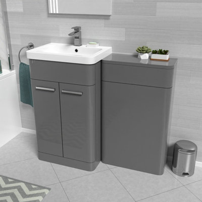 Nes Home Grey 1000mm Freestanding Cabinet Ceramic Basin & WC Unit