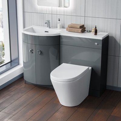 Nes Home Grey 1100 mm Bathroom Basin Vanity Unit and Back To Wall WC Toilet Suite Dene