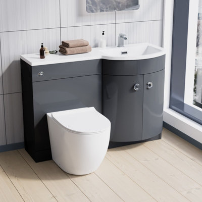 Nes Home Grey 1100 RH Back To Wall Soft Close Toilet & Resin Basin