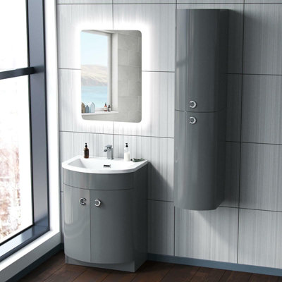 Nes Home Grey 600mm Freestanding Basin Sink Vanity Unit + Wall Bathroom Storage