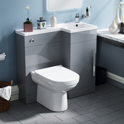 Nes Home Grey L-Shape RH Small 900mm Vanity Unit Toilet Furniture Debra