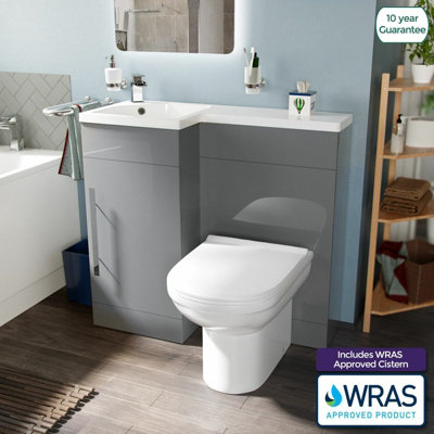 Nes Home Grey LH Basin Vanity Unit WC Back To Wall Toilet Manifold Price Comparisons | Compare The Build