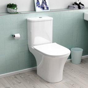 Nes Home Hailes Modern Round Rimless Soft Close Seat WC Pan Close Coupled Toilet