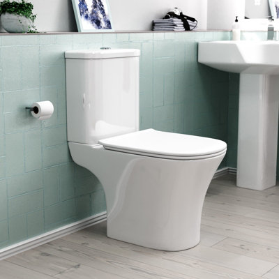 Nes Home Hailes Modern Round Rimless Soft Close Seat WC Pan Close Coupled Toilet