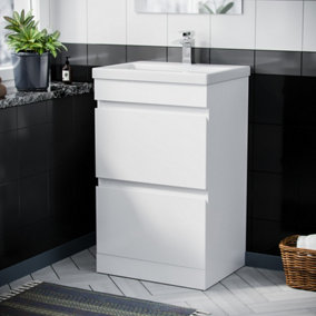 Nes Home Hardie 500mm 2 Drawer White Vanity Cabinet And Basin Sink Unit Floor Standing