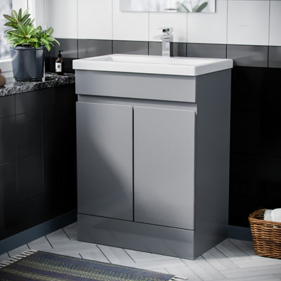 Nes Home Hardie 500mm Light Grey Vanity Cabinet and Basin Sink Unit Bathroom Floor Standing