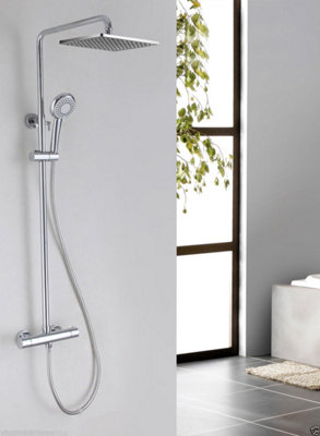 Nes Home Helen Modern Square Thermostatic Twin Head Dual Control Riser ...
