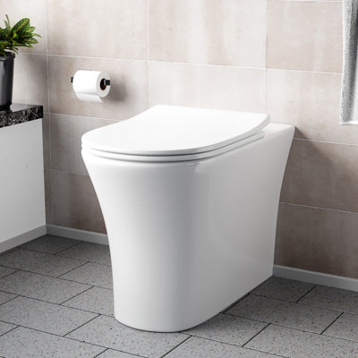 Nes Home Henley Modern Bathroom Comfort Height Rimless Back to Wall Toilet with Soft Close Seat White