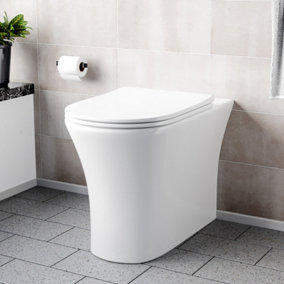 Nes Home Henley Modern Bathroom Comfort Height Rimless Back to Wall Toilet with Soft Close Seat White