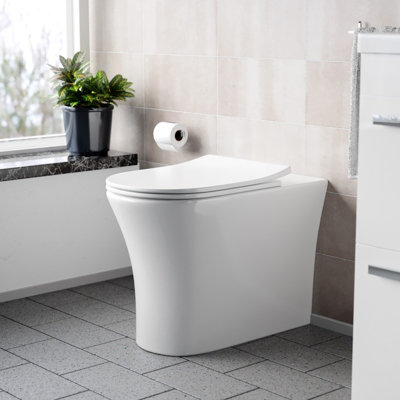 Nes Home Henley Modern Bathroom Comfort Height Rimless Back to Wall Toilet with Soft Close Seat White