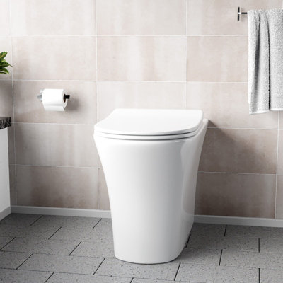 Nes Home Henley Modern Bathroom Comfort Height Rimless Back to Wall Toilet with Soft Close Seat White