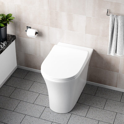 Nes Home Henley Modern Bathroom Comfort Height Rimless Back to Wall Toilet with Soft Close Seat White