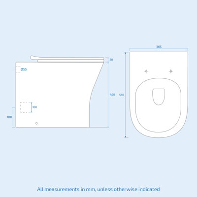 Nes Home Henley Modern Bathroom Comfort Height Rimless Back to Wall Toilet with Soft Close Seat White