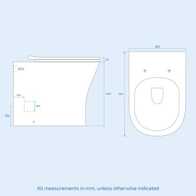 Nes Home Henley Modern Bathroom Comfort Height Rimless Back to Wall Toilet with Soft Close Seat White