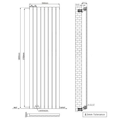 Nes Home Honeywell 1800 X 546 mm Vertical Single Flat Tube Dark Grey Anthracite Designer Radiator