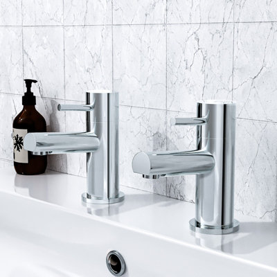 Nes Home Hot and Cold Basin Taps & Waste Chrome