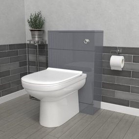 Nes Home Howard Modern 500mm Back To Wall Rimless Toilet with WC Bathroom Steel Grey