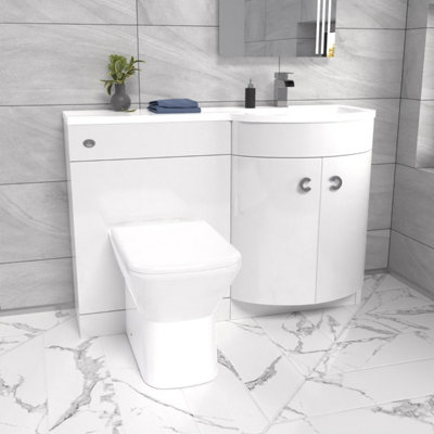 Nes Home Hurdley 1100mm Right Hand Sink White Combination Vanity Unit with BTW Toilet