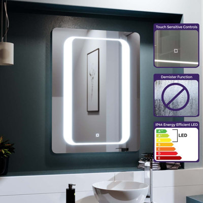 Nes Home Illuminated 600 x 800 mm LED Bathroom Mirror with Anti Fog and Touch Switch Osmo