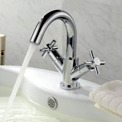 Nes Home Indigo Bathroom Basin Mixer Modern Crosshead Chrome Tap Solid Brass