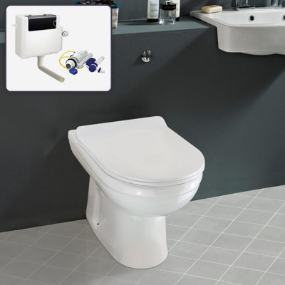 Nes Home Ingersly Back To Wall Modern Toilet Pan & Soft Close Seat + Concealed Cistern