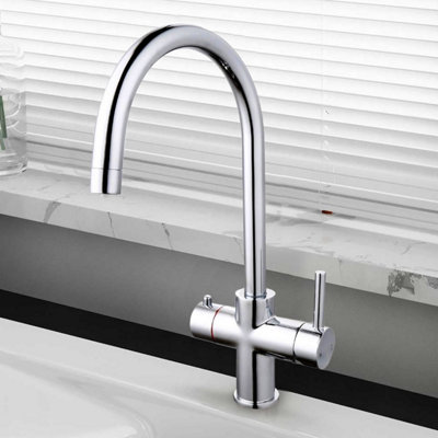 Nes Home Instant Boiling Water Kitchen Single Lever Tap Round Chrome with Heating Tank