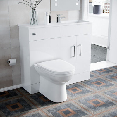 Nes Home James 1000mm Slimline Floorstanding Vanity Basin and Welbourne White Back To Wall Modern Toilet White