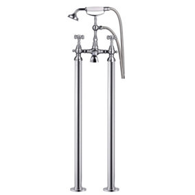 Nes Home KANO TRADITIONAL FREESTANDING BATH FILLER AND SHOWER MIXER WITH HANDHELD