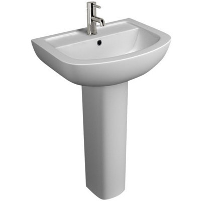 Nes Home Kartell White Full Pedestal Basin 550 mm - 1 Tap Hole