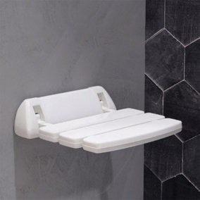 Nes Home Kayson 350mm Foldable Wall Mounted Shower Seat Compact Mobility Aid White