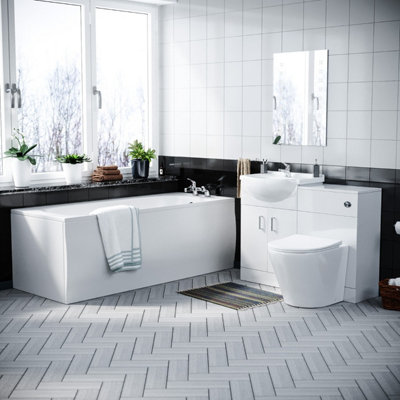 Nes Home Kelly 550mm White Basin Vanity Cabinet with WC, BTW Toilet, Bath & Front Panel Price Comparisons | Compare The Build