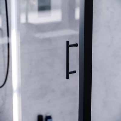 Nes Home Keni 1000mm Shower Sliding Door & 800mm Frameless Glass Side Panel Screen Matte Black