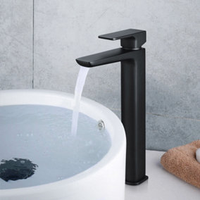 Nes Home Kenson Bathroom Luxury Black Matt Basin Sink Mixer Modern Tall Tap With Waste