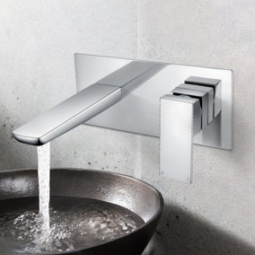 Nes Home Kenson Bathroom Wall Mounted Basin Sink Mixer Single Lever Modern Chrome Tap